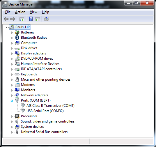 Device Manager with Ports expanded