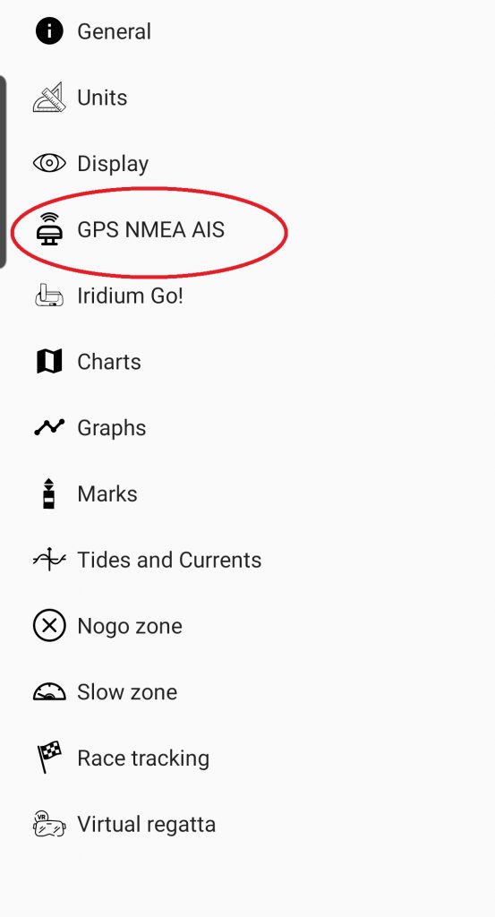 GPS, NMEA and AIS settings of SailGrib