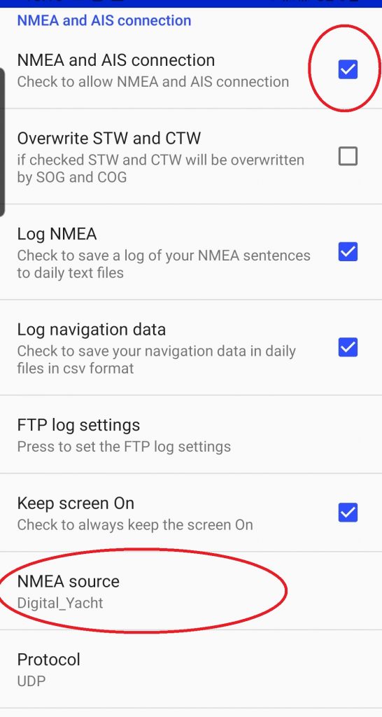 Set up NMEA connection with SailGrib